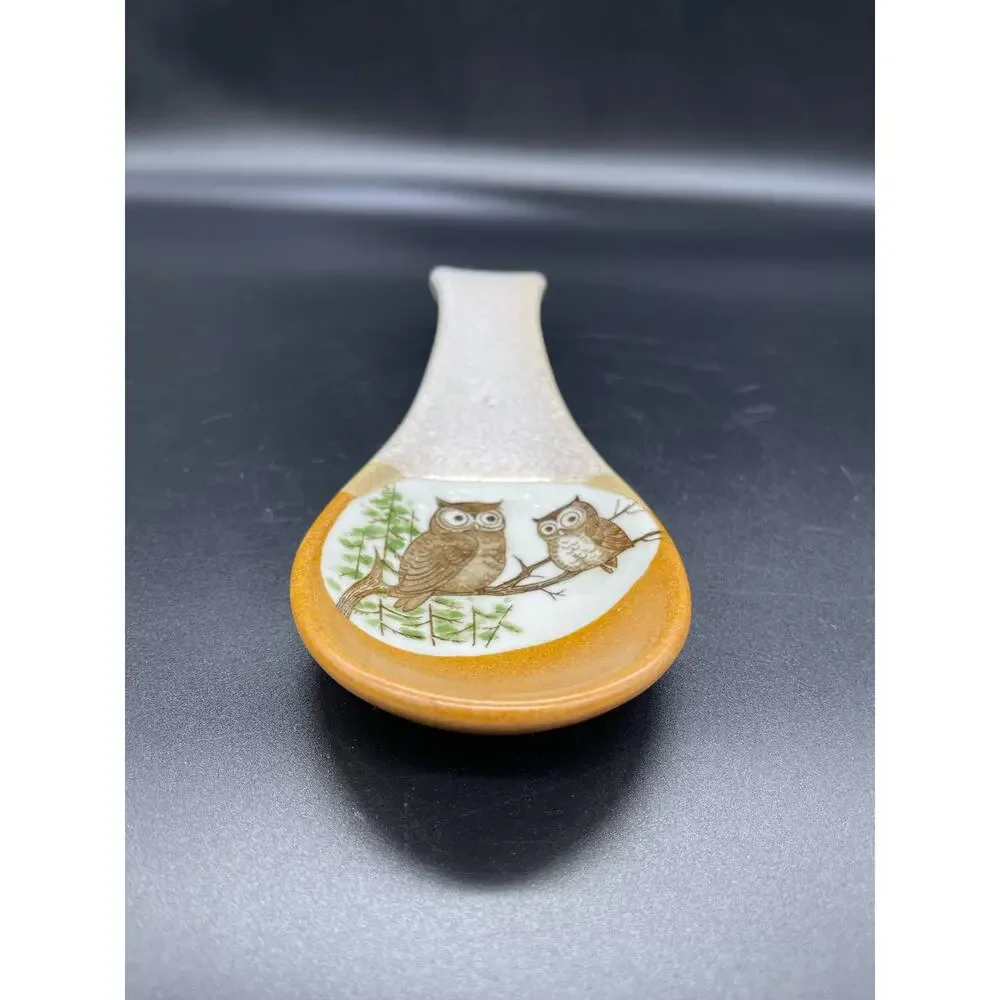 Otagiri Owl Stoneware Spoon Rest Stovetop Owls on a Branch 9